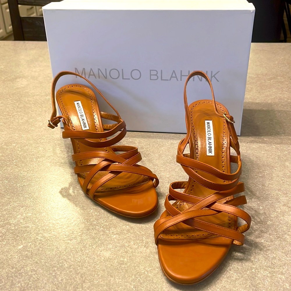 Manolo Blahnik "Marchio" strappy sandal in soft calf leather.